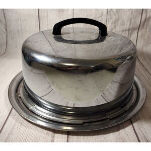 Vintage 13" Eveready Cake Carrier Round Stainless Steel Locking Cover Plate 60’s